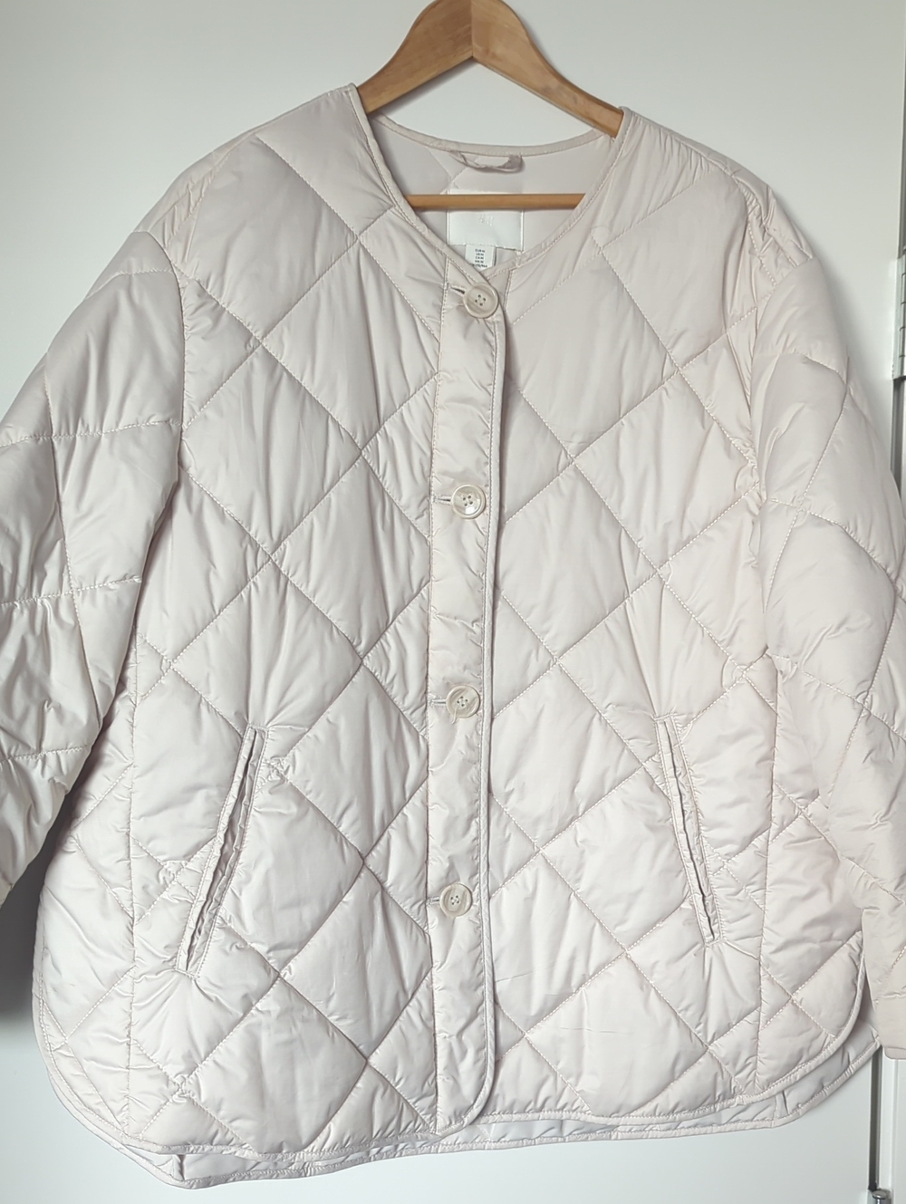 HM Light Beige Quilted Jacket with Button Closure